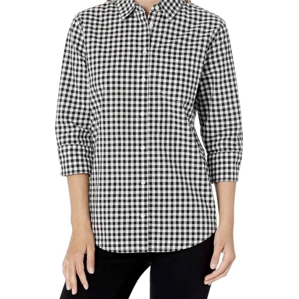 Amazon Essentials Long Sleeve
Shirt Black/White Gingham Checkered, Cotton Sz‎ M
